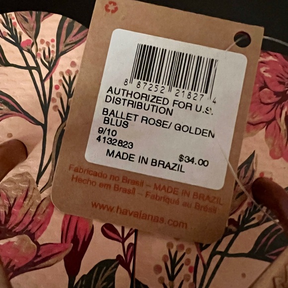 HAVIANAS SLIM ORGANIC SANDAL BALLET ROSE/GOLDEN BLUSH 9/10 - Picture 3 of 4